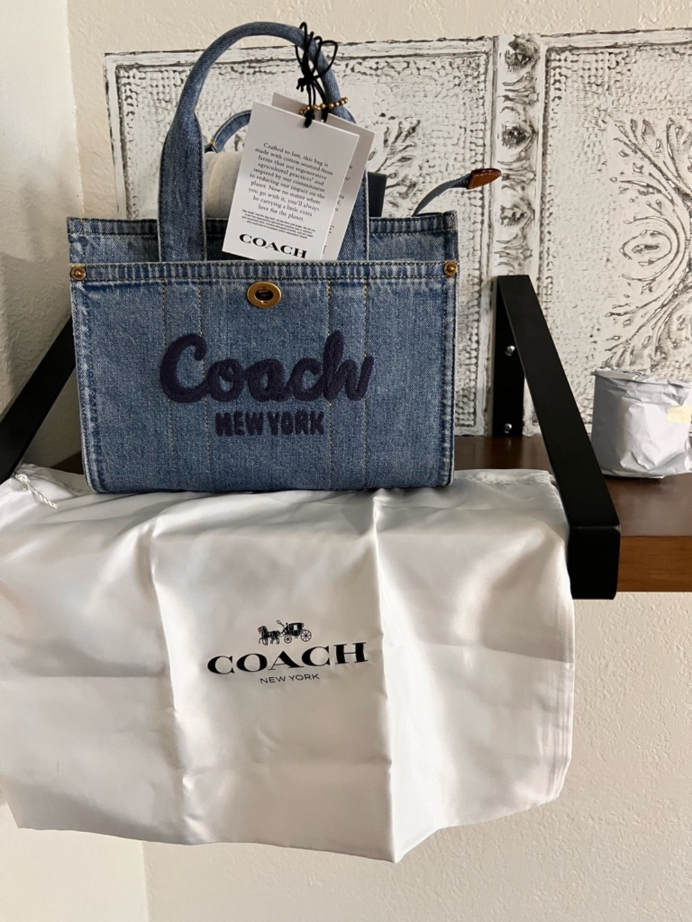NWT Coach Denim Logo Tote Bag - Light Blue with Gold Hardware - Picture 8 of 8